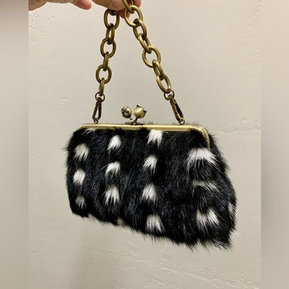 Handmade Real Mink Fur Cute "Cat Paw" Kisslock Wristlet/Shoulder Bag/Crossbody - Picture 7 of 15